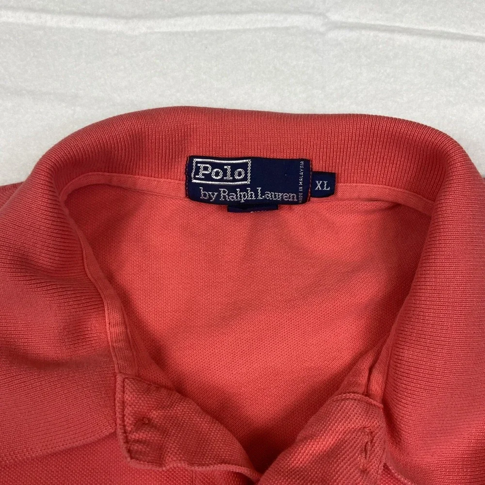 VTG Polo Ralph Lauren Polo Shirt Red Cotton Short Sleeve Blue‎ Pony Men SIze XL